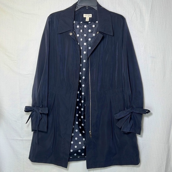 MAISON Jules Navy Tie Sleeve Lightweight Zip Up Trench Coat Jacket - Size Large - Picture 2 of 11